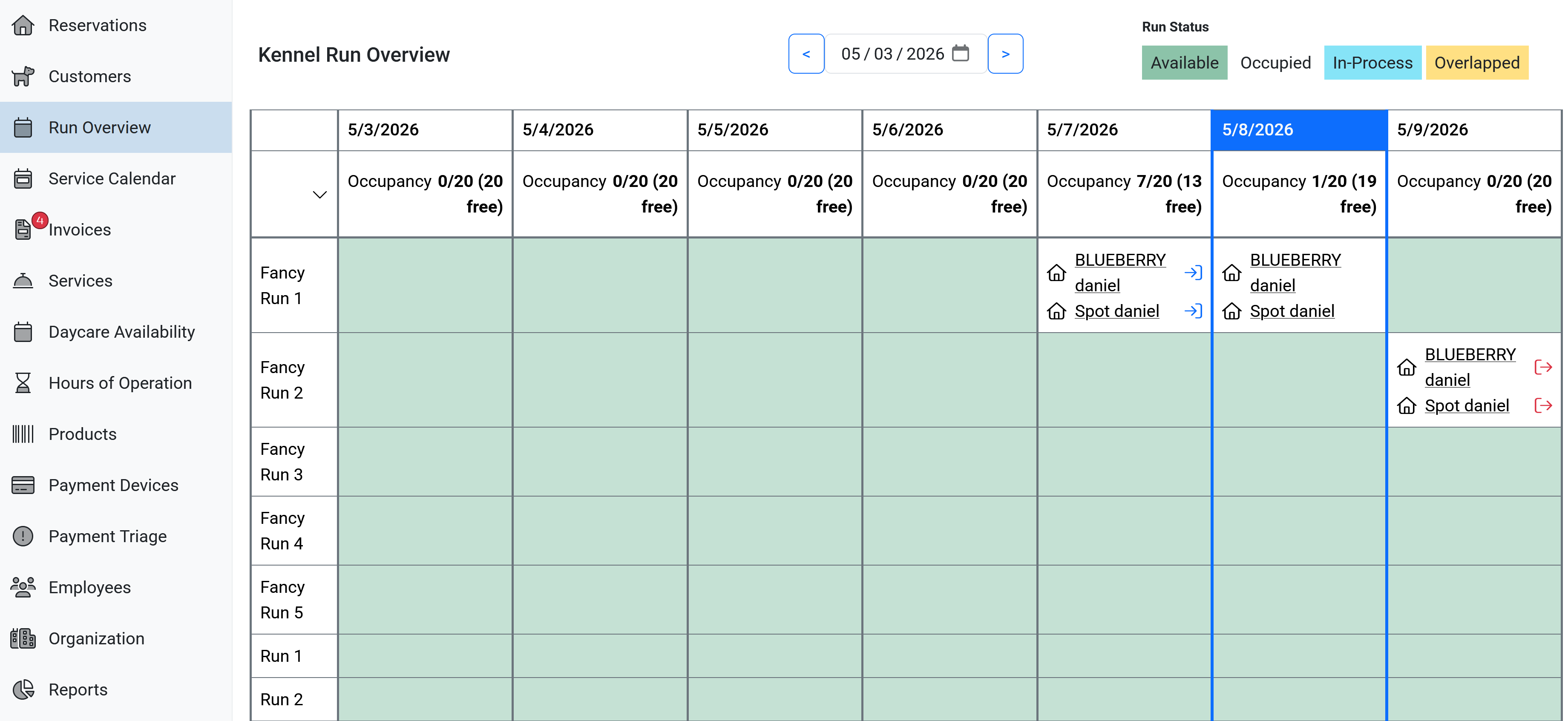 Petsoft real-time daycare and boarding capacity management view
