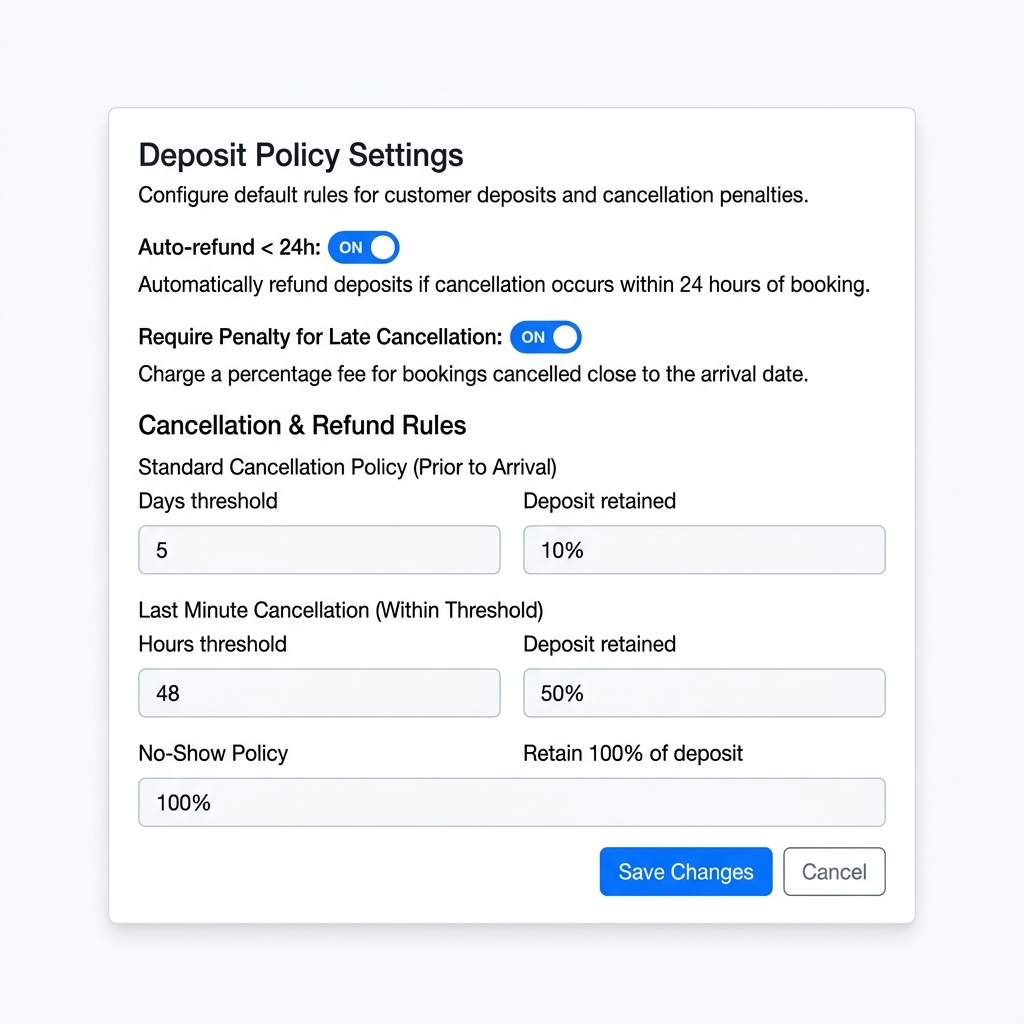 Petsoft deposit policy settings screen