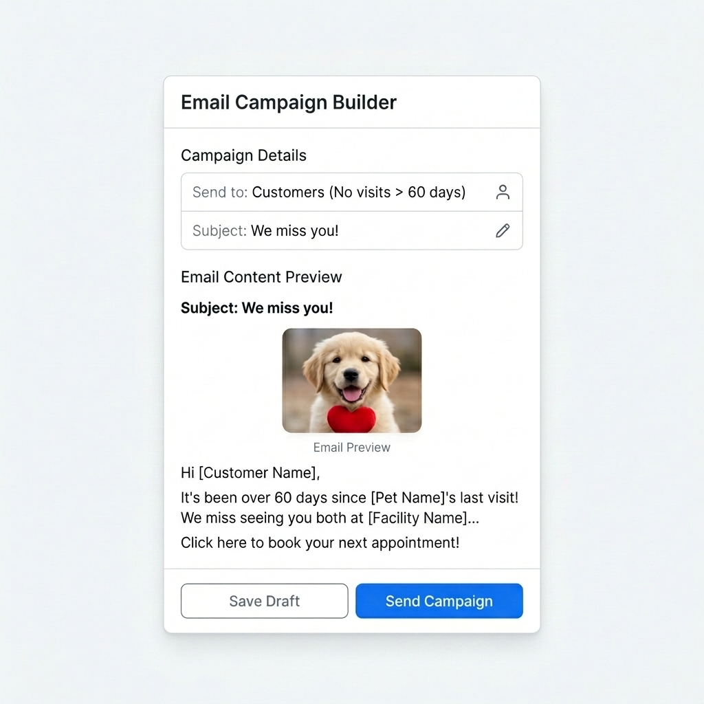 Petsoft marketing automation email campaign editor